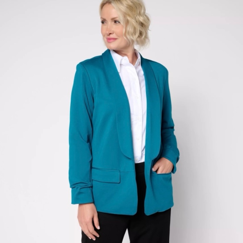 Stacy London Blazer w/Ruched Sleeves Teal XL NWOT - Picture 2 of 16
